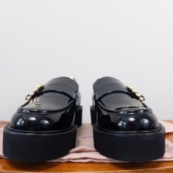 NEW Stuart Weitzman Piper Super Lift Loafer 7 Black Patent Calf Leather Platform - Picture 10 of 13
